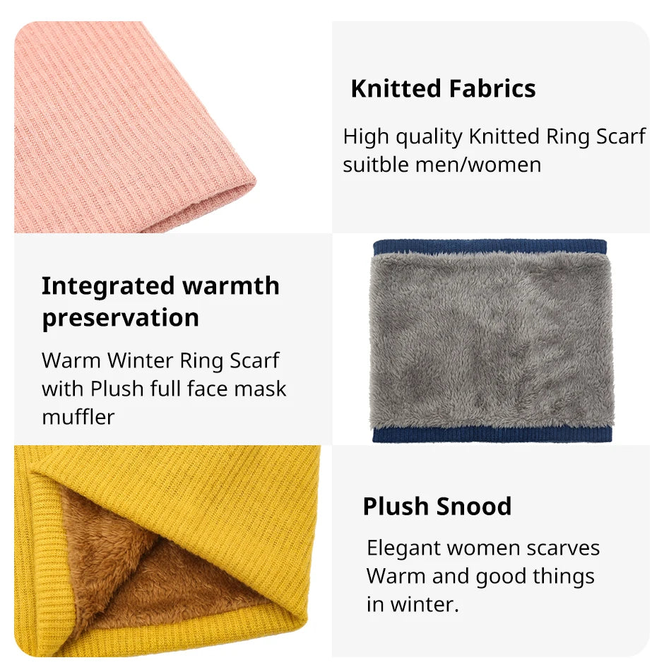 Solid Thick Warm Ring Scarf Fashion Winter Striped Warm Women Men Outdoor Full Mask Scarves With Plush Snood Unisex Muffler
