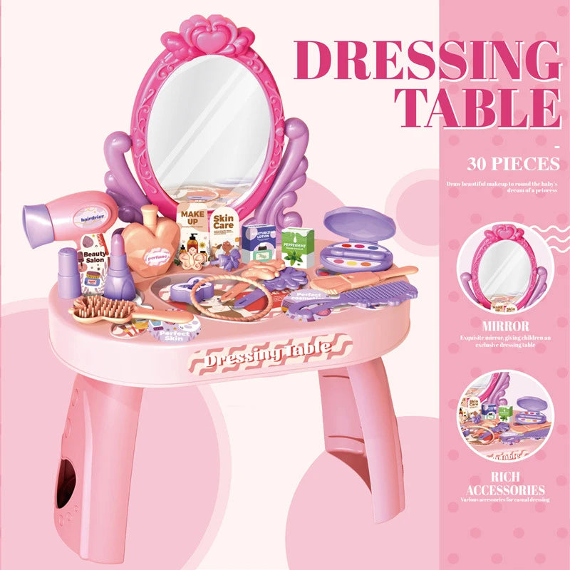 30pcs Kids Dressing Table Toy Girl Simulation Home Makeup and Makeup Jewelry Box Pretend Play Toys for Children Birthday Gift