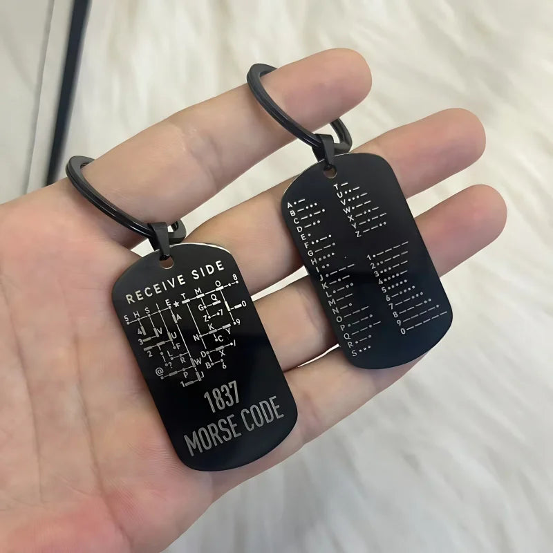 Morse Code Keychain, Double-Sided Alphanumeric Educational Tool, Stainless Steel Car Accessory, Unisex Gift for Radio Amateurs