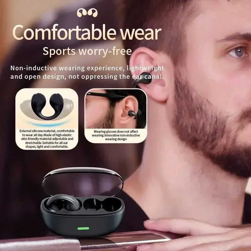 TWS Bluetooth Wireless Headphones Clip Ear Music Noise Canceling Headset HD Call Sports Gaming Earphones for all smartphones