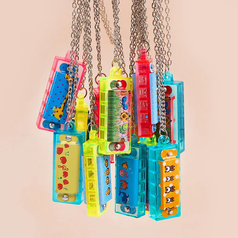 10/20Pcs Cartoon Mini Harmonica with Necklace Musical Toys for Kids Birthday Party Favors Pinata Fillers Boy Girl Christmas Gift