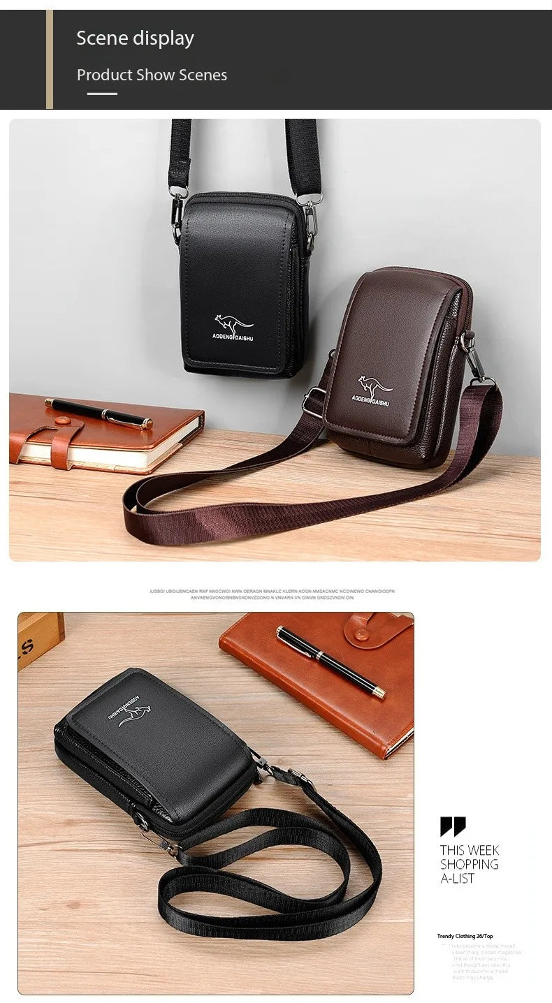 Leather Fashion Phone Pouch Belt Bag Shoulder Crossbody Waist Pack Vintage Outdoor Multi-function Mens Leisure Hanging Waist Bag