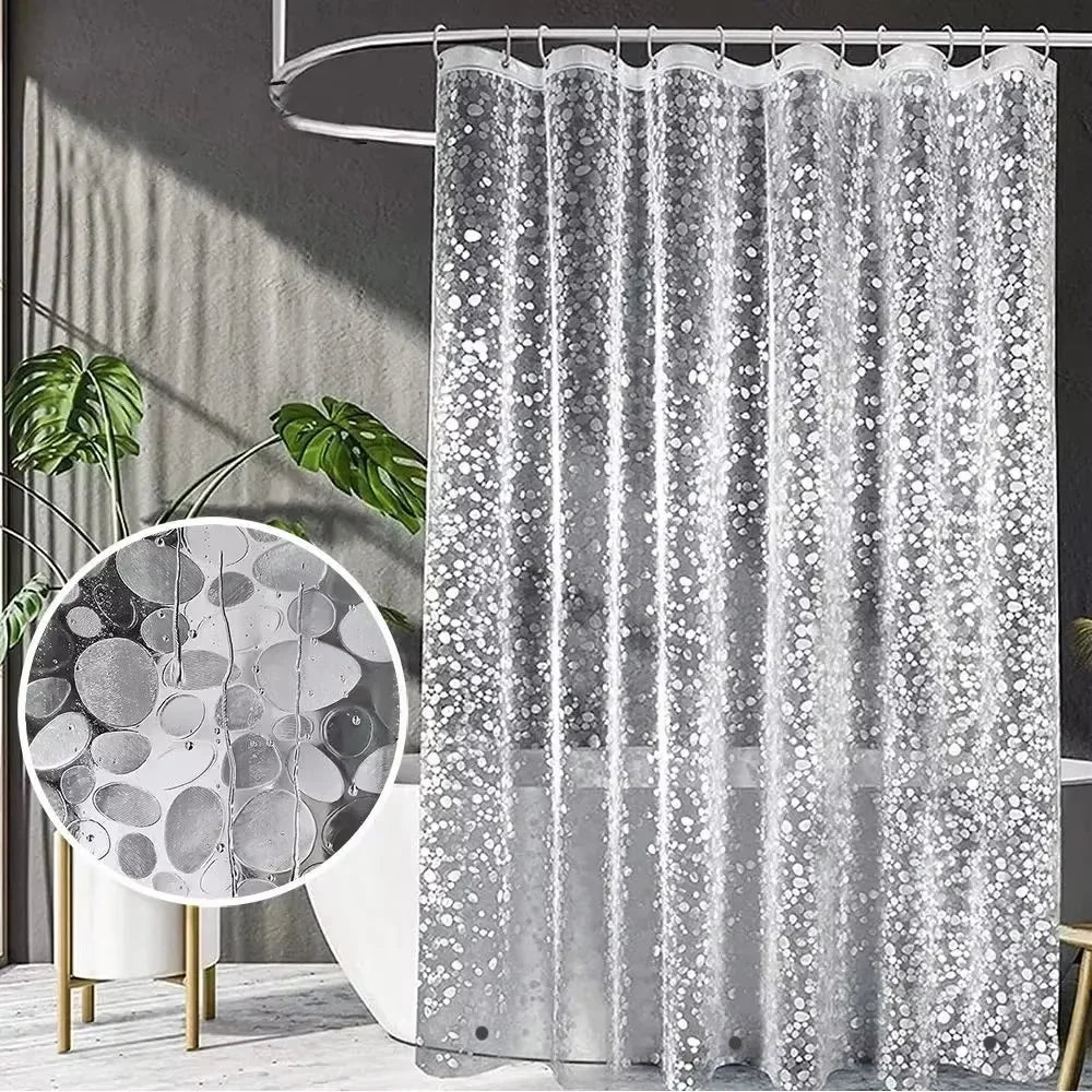 1pc Waterproof Clear Shower Curtain Pebble Pattern PEVA Bath Curtain Liner with Bottom Magnets Plastic Bath Curtain for Bathtub