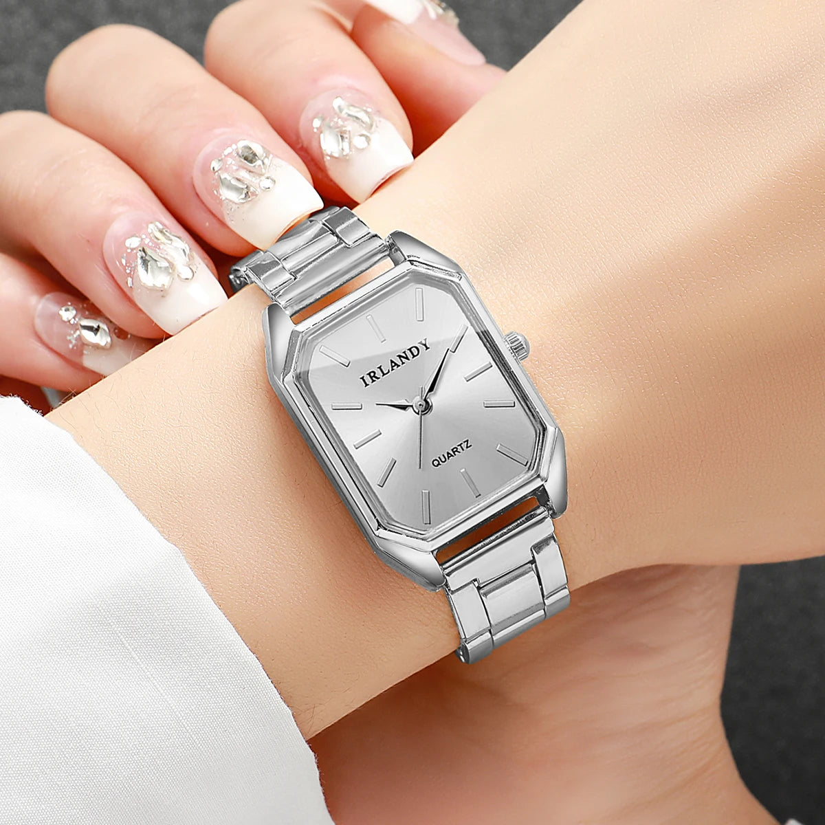 2PCS Fashion Rectangle Women Quartz Watch Rhinestone Bracelet Set Elegant Ladies Wristwatches Reloj Mujer Clock（Without Box）
