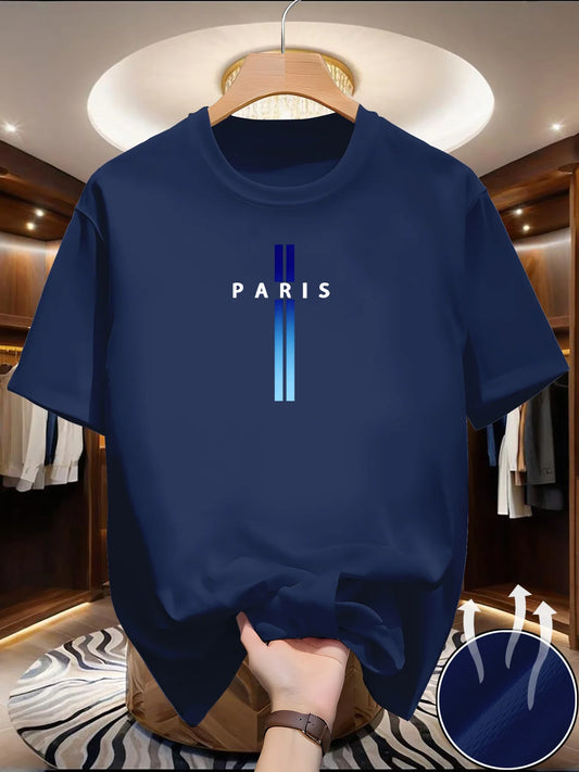 Men's Summer Exercise Blue/white gradient print T-shirts High Grade Breathable Quick Dry Short Sleeved Top Marathon Gym Fitness