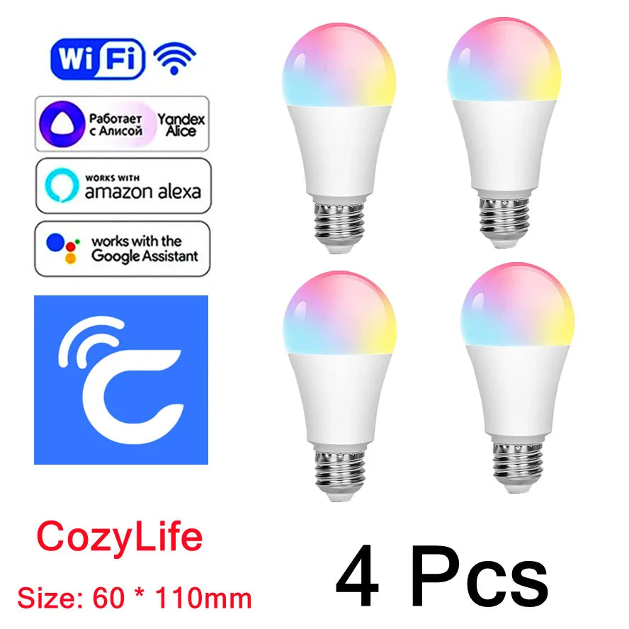8Pcs 15W WiFi Smart Light Bulb E27 LED RGB Lamp Work with Alexa/Google Home 85-265V RGB+White Dimmable Timer Function color Bulb