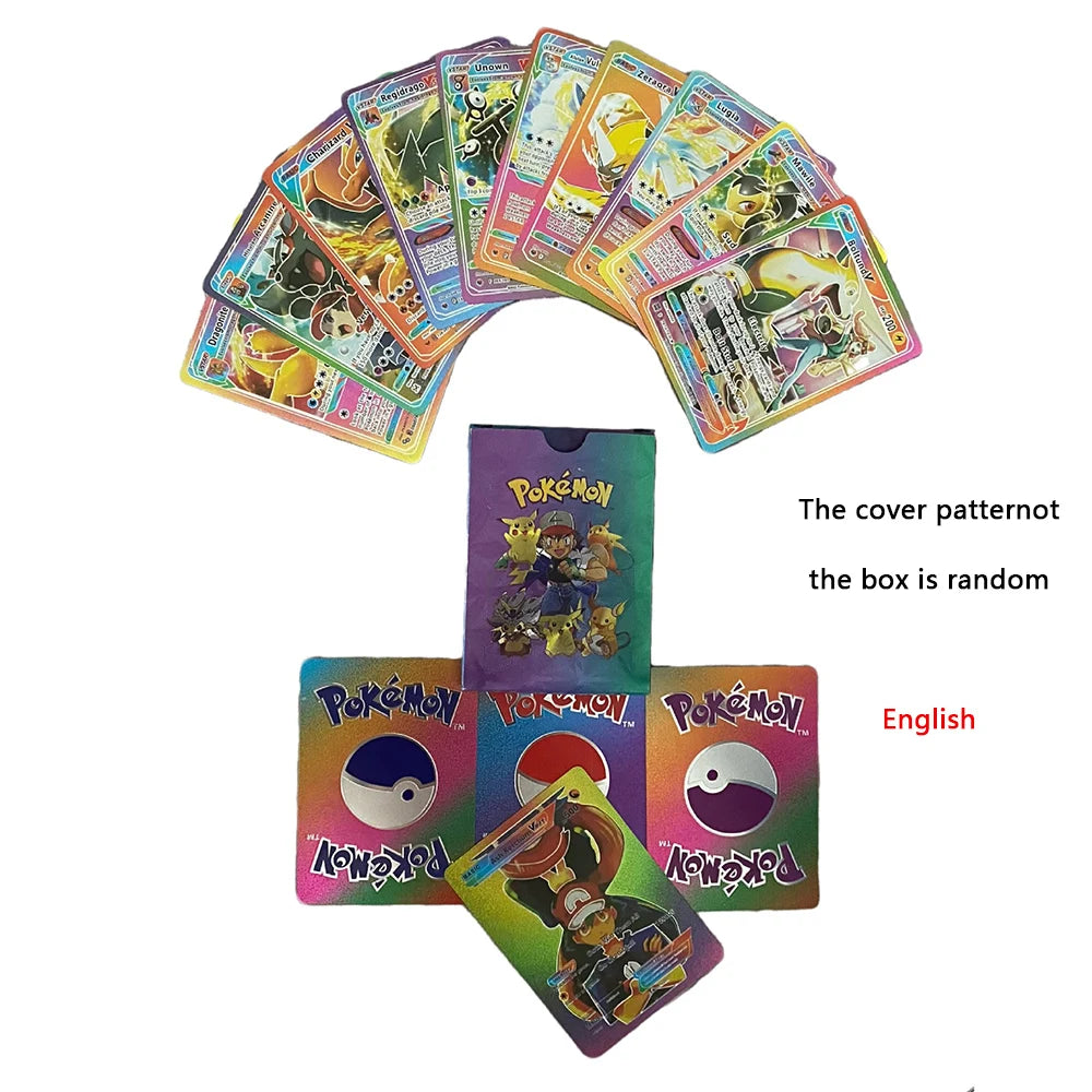 Pokemon Rainbow Gold Silver Black Foil Vmax Gx Cards Golden Letters English Game  Collection Battle TrainerCard Series Gift