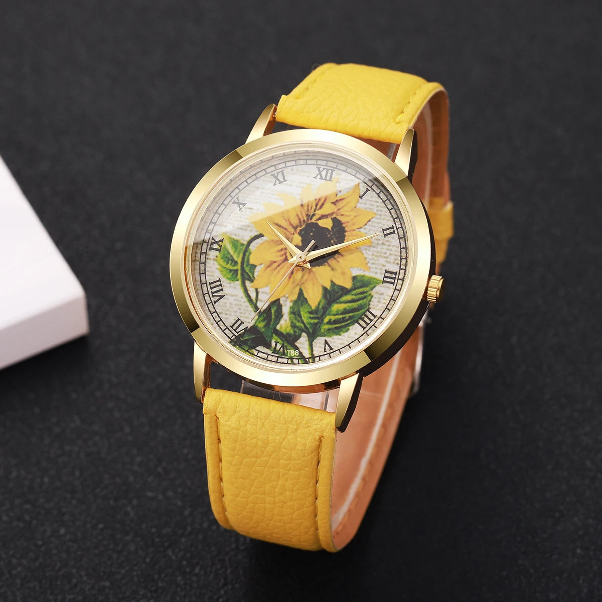 Fashion Flower Roma Dial Women Wristwatch Casual Leather Strap Quartz Watches For Ladies Clock Reloj Mujer（Without Box）