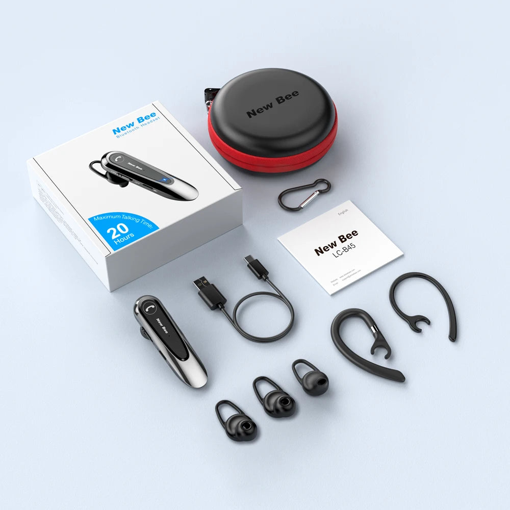 New Bee B45 Bluetooth Headset Wireless Earpiece for Driving Earphone with Dual Mic Earbuds CVC8.0 Noise Reduction Headphones