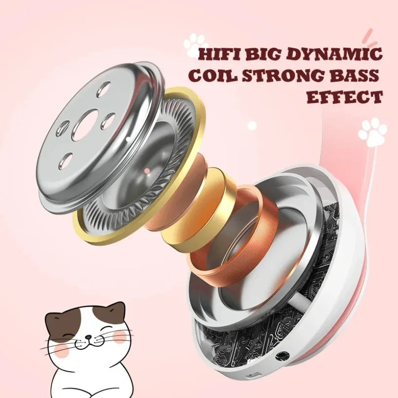 Bluetooth 5.0 Stereo With Mic Flash Lamp Cute Cat Ears Headphone Support TF Card Wireless Kids Girl Earphone Birthday Gift