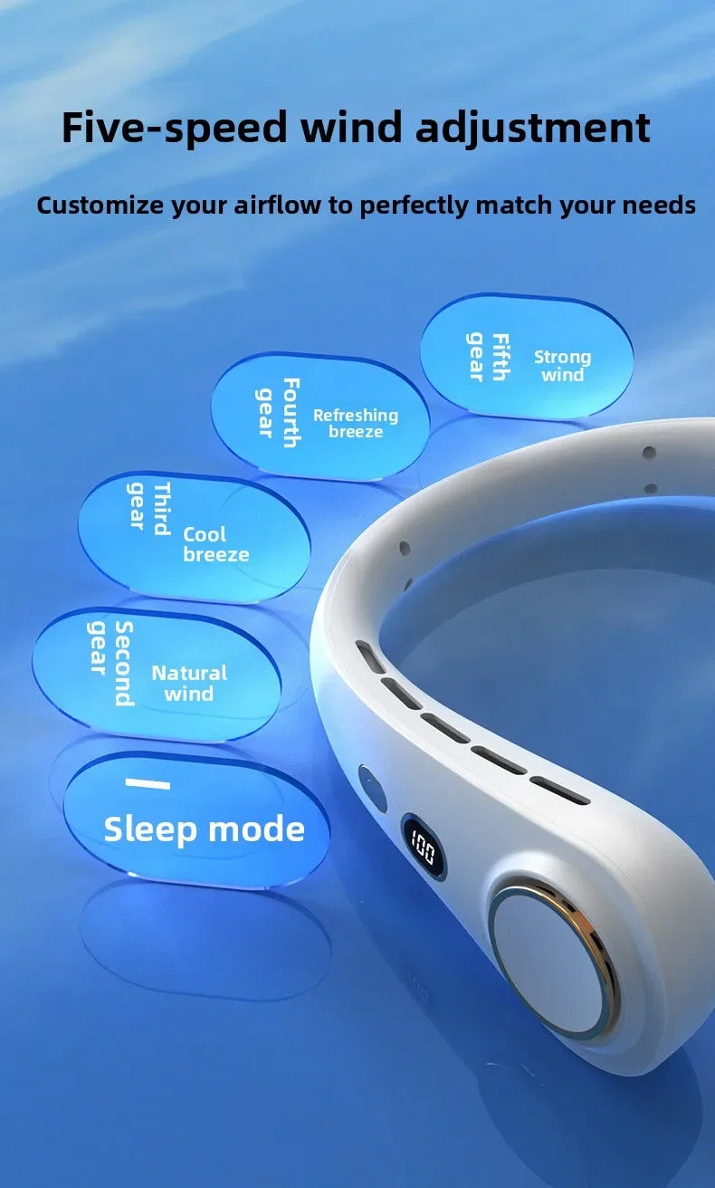 USB Hanging Neck Fan Portable Bladeless Mini Rechargeable Mute LED Digital Display Electric Air Cooler Handheld
