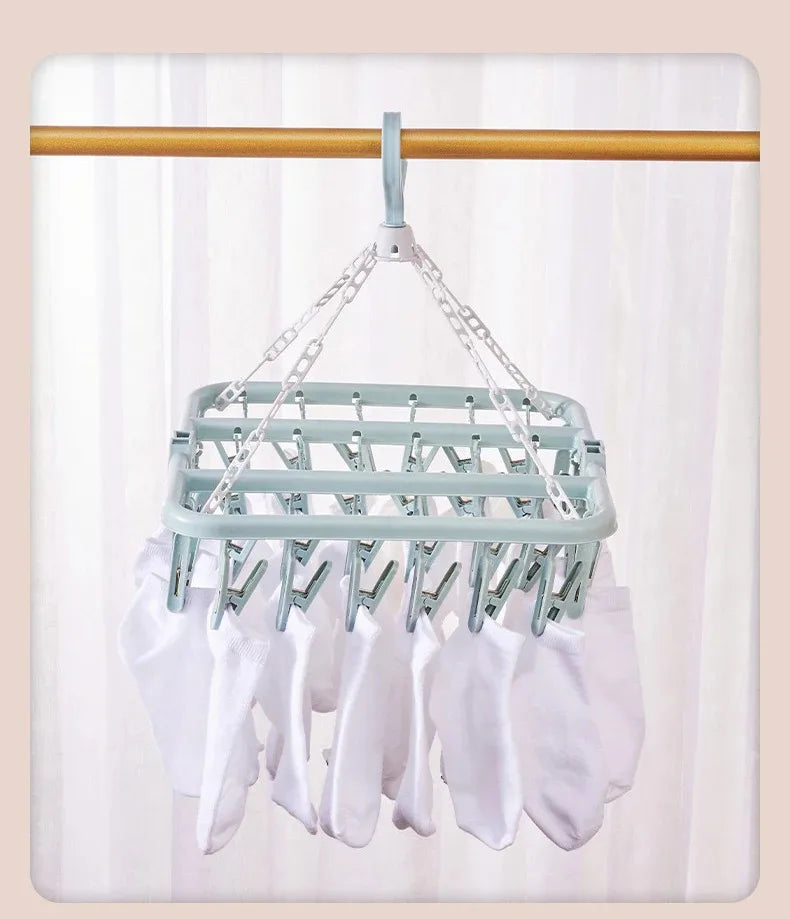 1/3PCS Foldable Drip Hanger with 32 Clips - Plastic Hanging Drying Rack for Clothes Underwear Socks Suitable for Bedroom Balcony