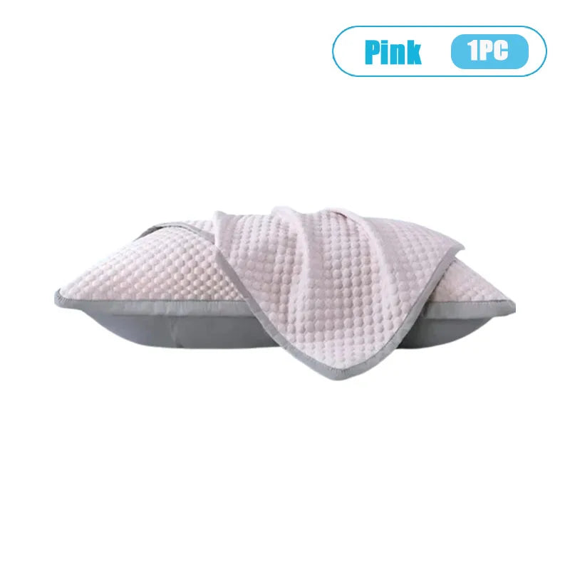 Summer Cooling Ice Silk Pillowcase with Cool Beads Solid Color Washable Breathable Pillow Cover for Home Bedroom