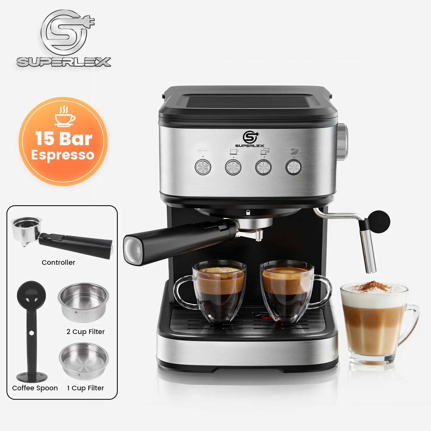 SUPERLEX Semi Automatic Italian Coffee Machine 1100W Pressure High-pressure Extraction and Milk Froth Two in One Coffee Machine