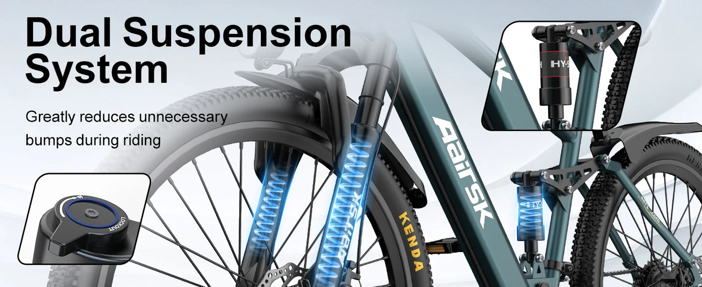 Aairsk GT900 Ebike 250W Motor 36V13AH Battery Electric Bicycle Mountain 26''Off-road Full Suspension Adult Electric Bike