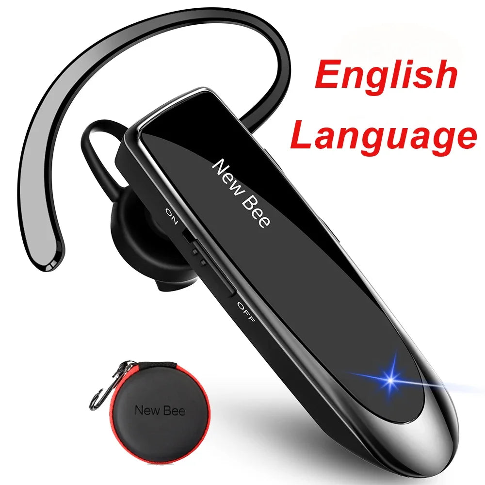 New Bee Bluetooth Headset Wireless Earphones Headphones with Mic 24Hrs Earbuds Single Earpiece Mini Handsfree for Driver Office