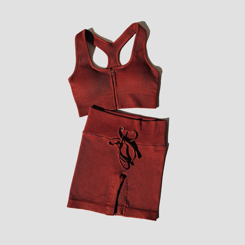 Seamless Women Yoga Set Workout Sportswear Gym Clothing Zipper Long Sleeve High Waist Leggings Fitness Bra Athletic Sports Suits
