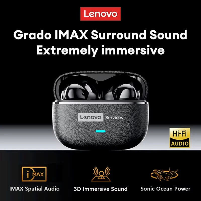Lenovo LE208 TWS Bluetooth 6.0 Wireless Leather Earphones Stereo ENC Noise Cancelling Headphone 38ms Low Latency Gaming Headset