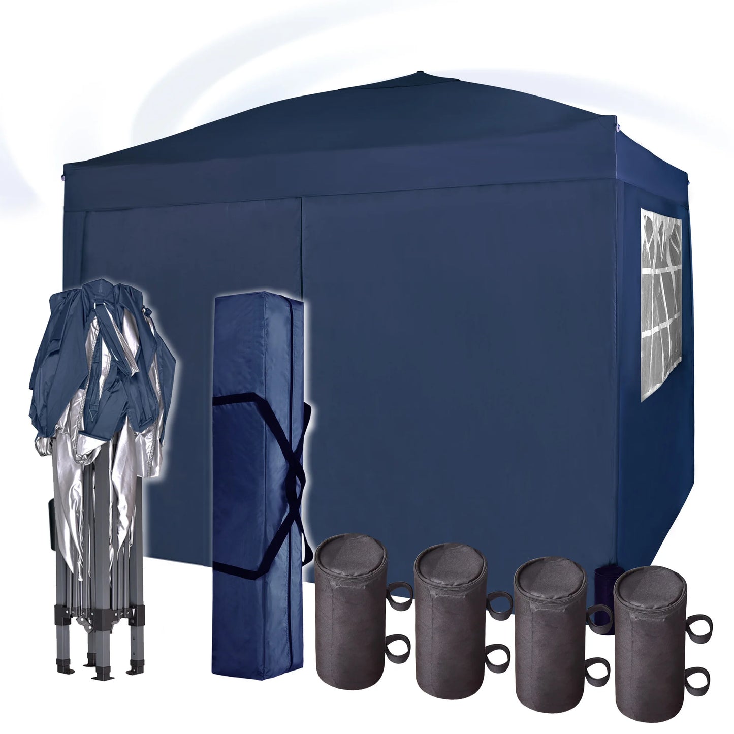 mcc direct Pop-up Gazebo 3m x 3m with Sides & 4 Weight Bags & Silver Protective Layer Waterproof Marquee Canopy WS