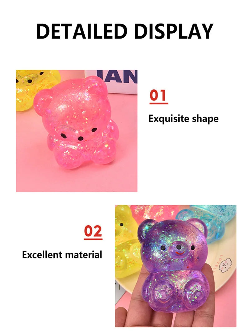 Fidget Bear Toy Squishys Glitter Gummy Bear Small Cute Animal Anti Stress Fidget Splat Decompressions Vent Squeeze Toy 2026 New