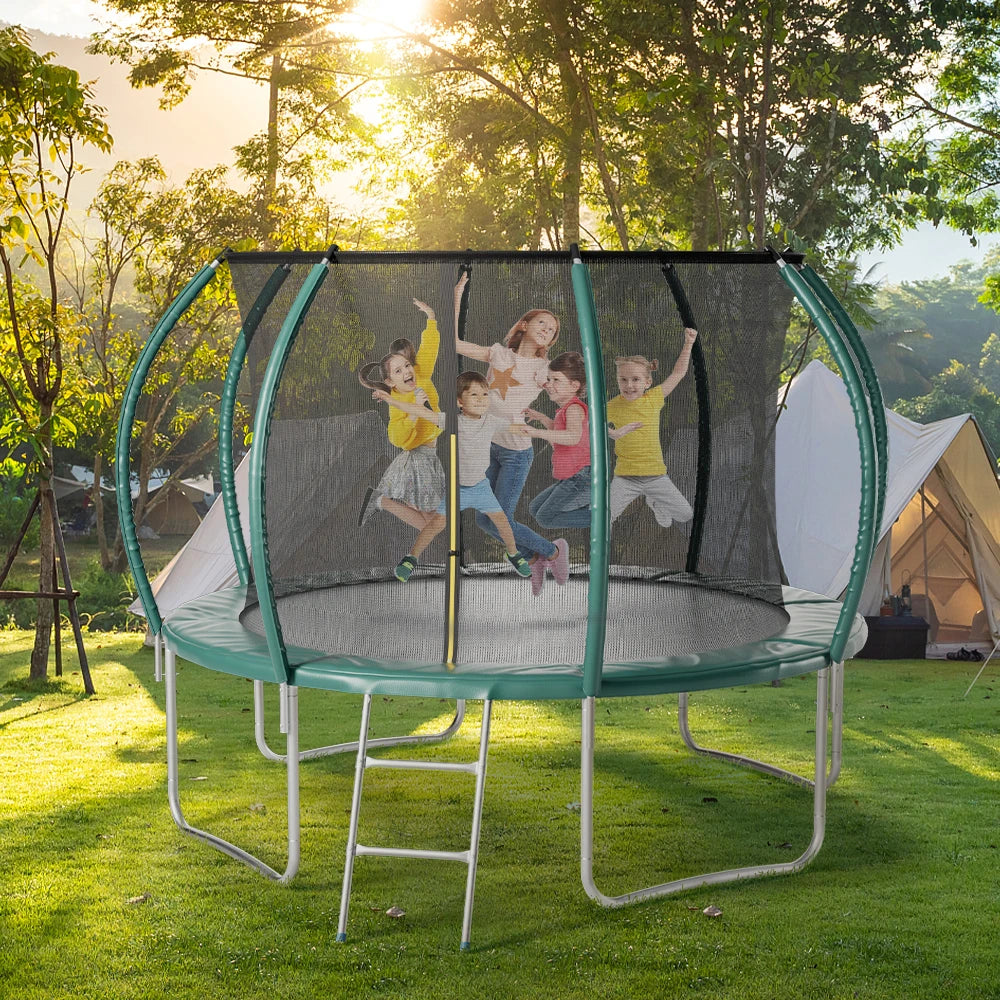 【Breeins】Outdoor Enclosure Trampoline with Ladder Exercise Workout Rebounder Sport Trampoline Handle Adults Jumping Training