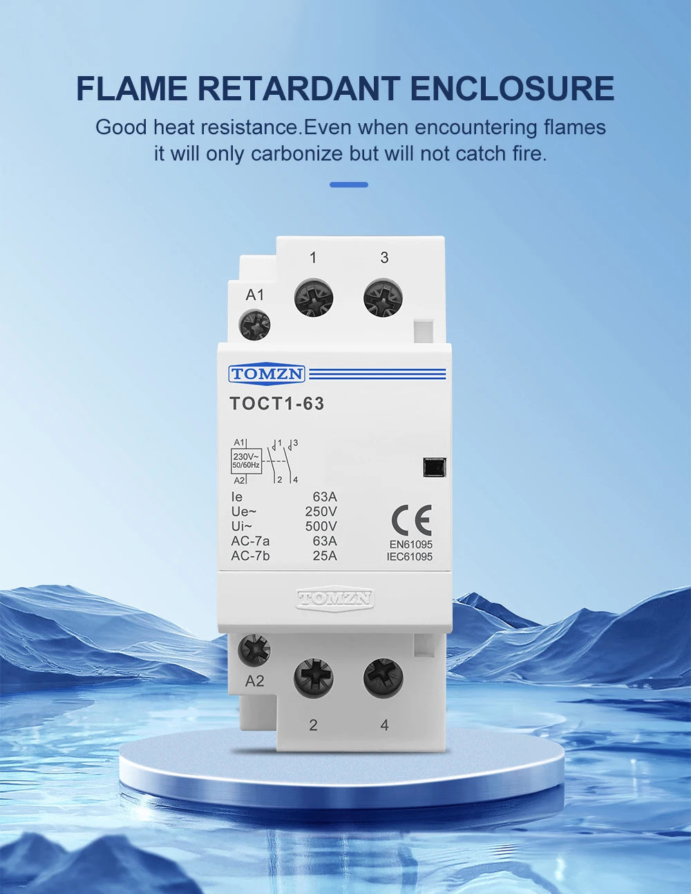 TOMZN TOCT1-63 2P 63A AC 110V/120V 220V/230V 50/60Hz Din Rail Household AC Modular Contactor 2NO/1NO1NC/2NC