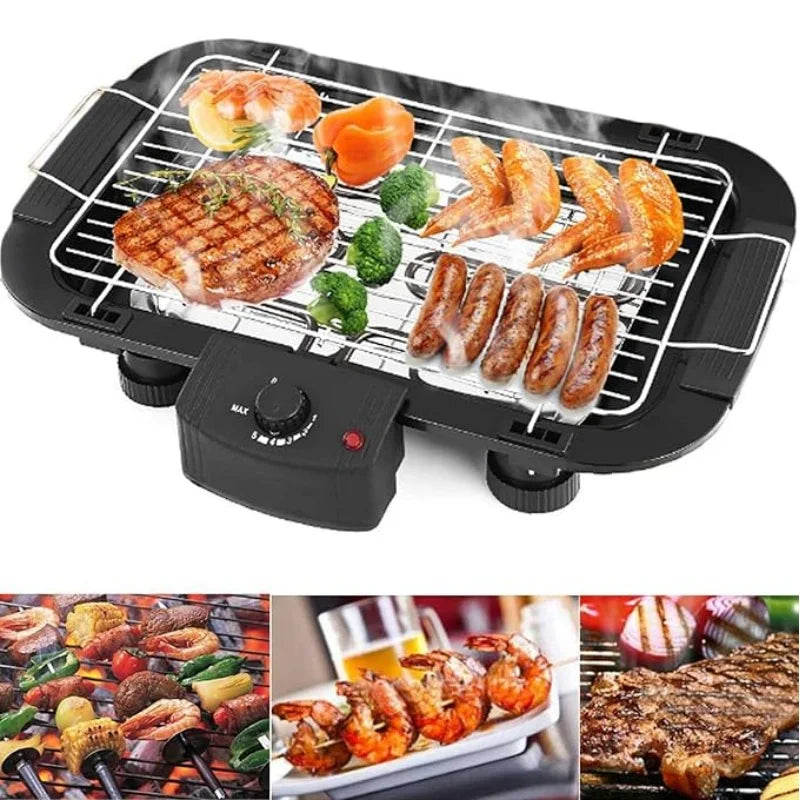 BBQ Electric Grill, Removable Grill Rack, 5 Adjustable Temperatures, Portable 1500 Watts, For Indoor/Outdoor/Camping