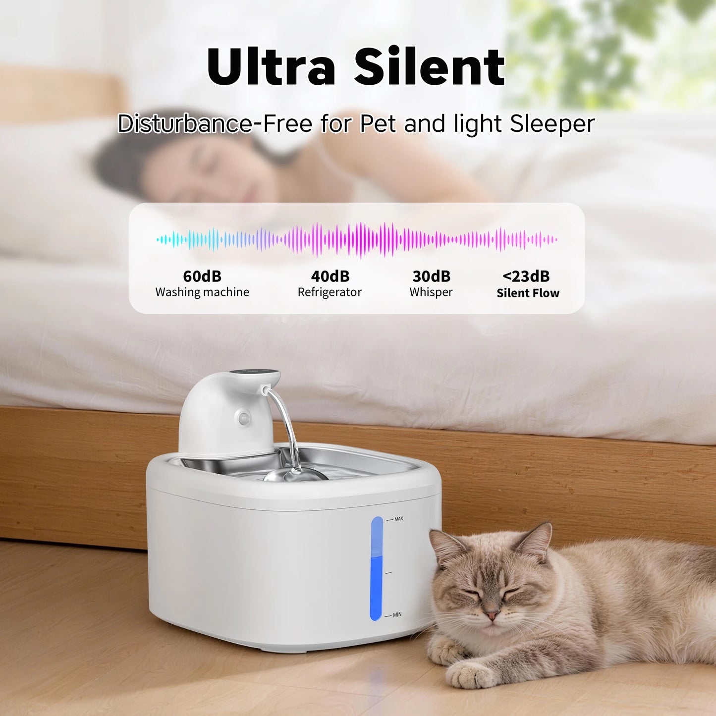 3.5L Cat Water Fountain Wireless Pet Water Dispenser With Stainless Steel Pallet 4000mAh Battery Motion-Sensing Water Dispensing