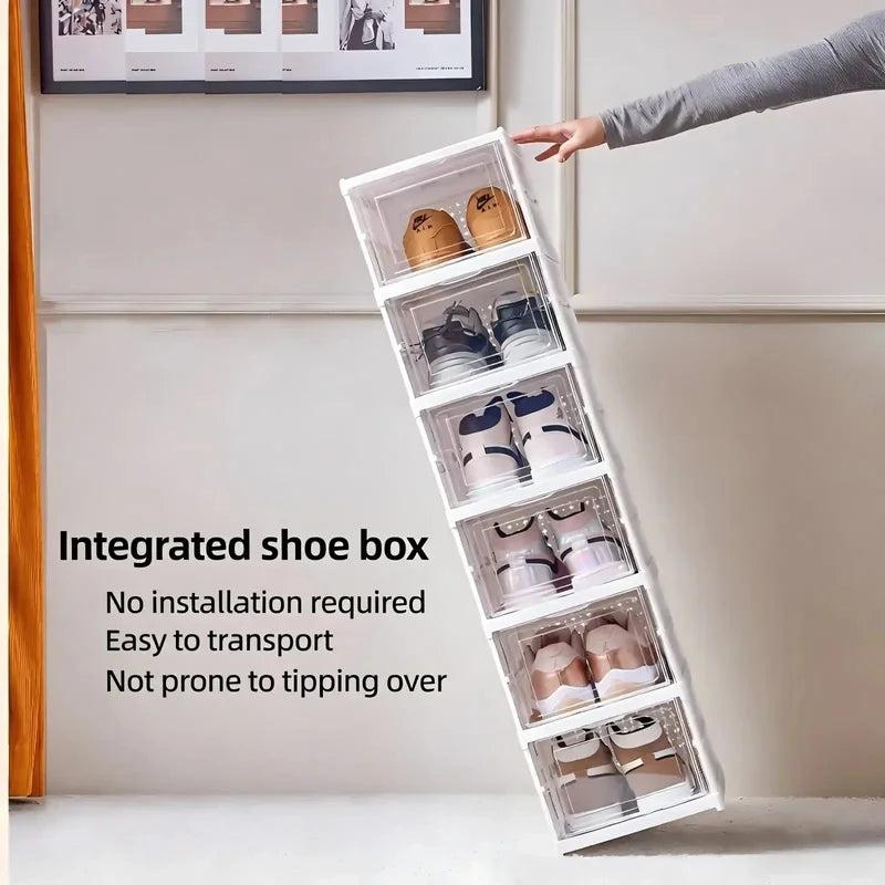 6 Layers Foldable Transparent Shoe Box Stackable Dustproof High Top Sneaker Storage Organizer for Home Closet