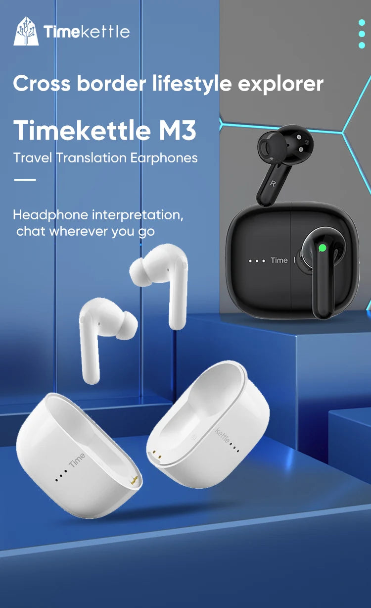 Timekettle M3 Translator Earbuds Bluetooth Real Time Simultaneous Headphones Instant Voice Translate Device for Business Travel