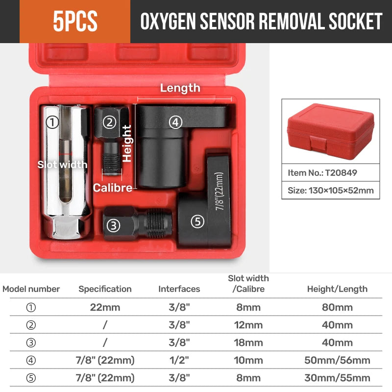 APOLLO 3/5/7/10PC Universal O2 Oxygen Lambda Sensor Socket Wrench Tool Remover Installer Set Box Oxygen Sensor Removing Tool Kit