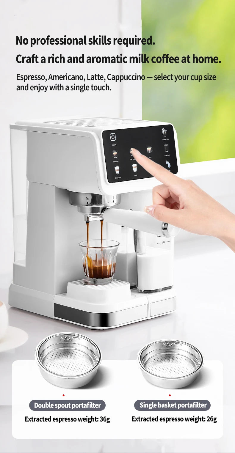Multifunctional fancy coffee machine,Automatic milk frothing and cleaning functions,Cold/Hot Extraction ,Intelligent color scree