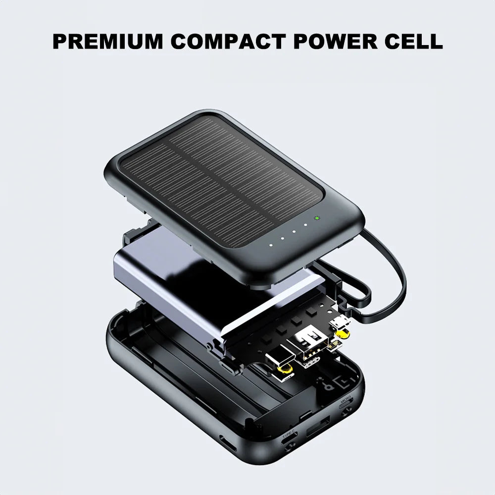 20000mAh Portable Solar Power Bank Built in 4 Cables External Battery Pack  Mini Powerbank  with LED Light for Cell Phones