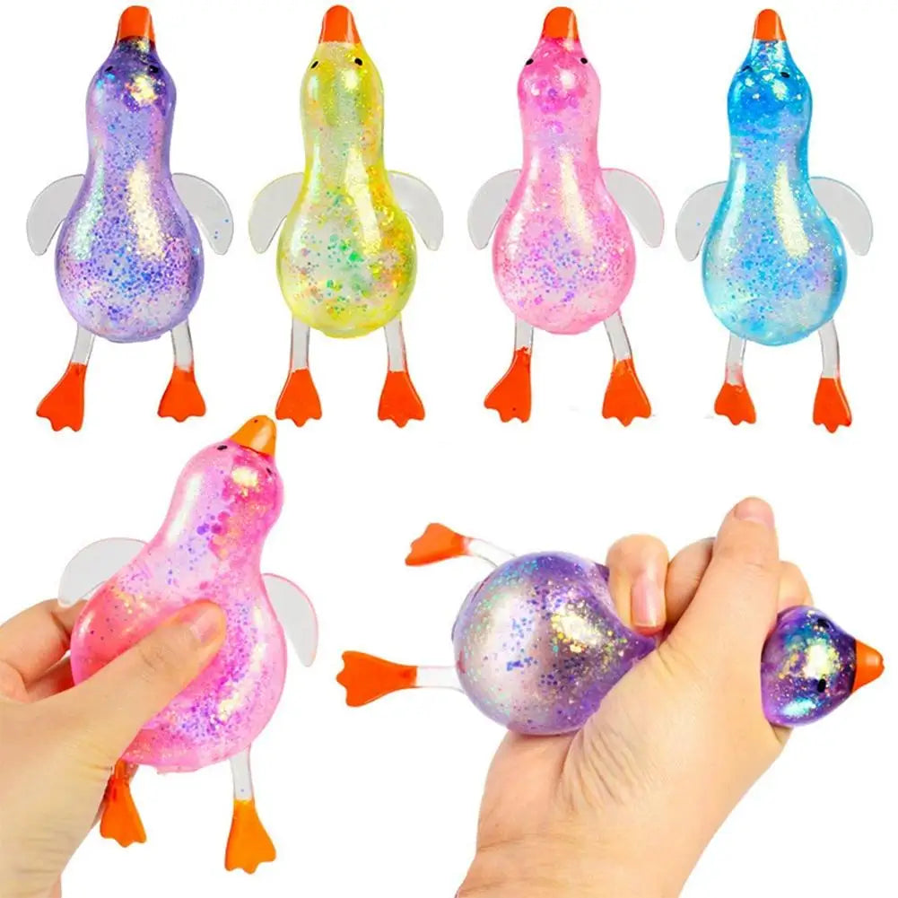 Glitter Duck Squishy Stress Relief Toy | TPR Material | Random Color | Soft Squeeze Fidget Toy for Anxiety Relief | Portable