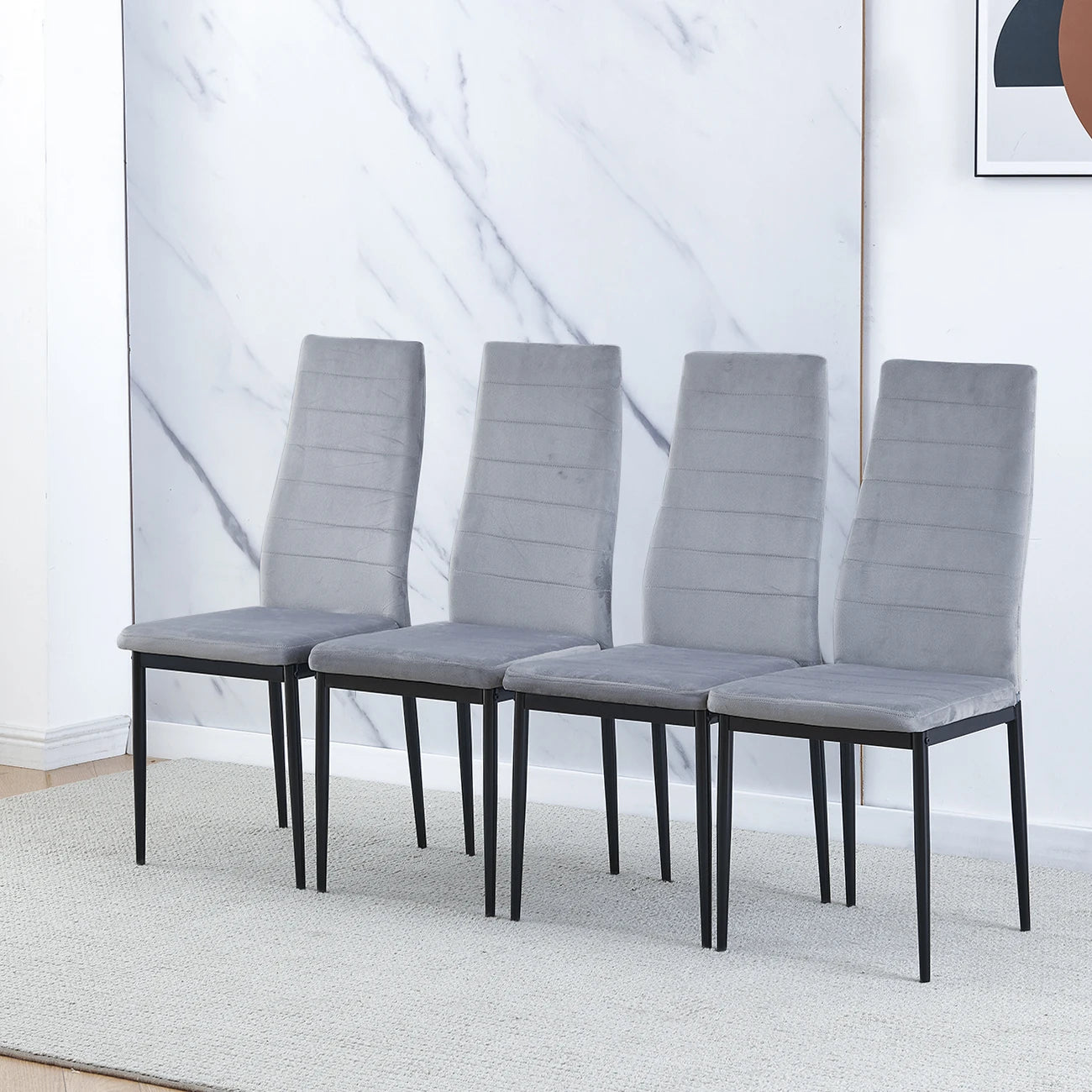 BonChoice Set of 2/4/6 Dining Chairs PU Leather/Velvet High Back With Metal Legs For Dining Room Kitchen Restaurant Office
