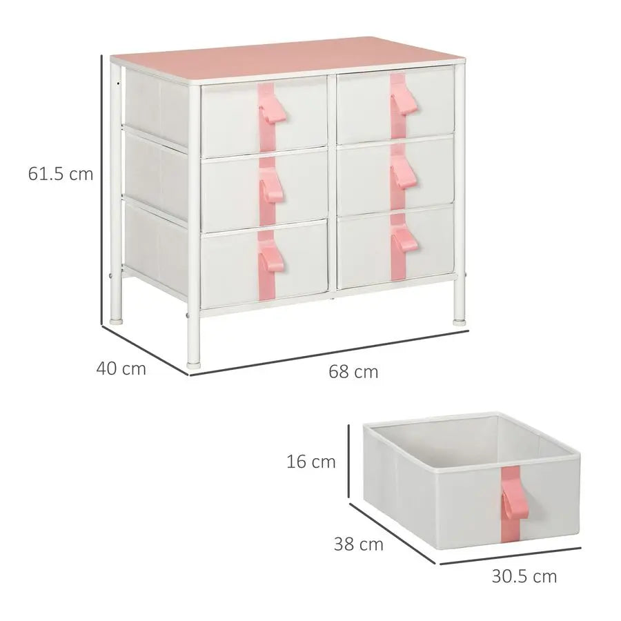 Chest of Drawers, Cloth Organizer Unit with 6 Fabric Drawers, Metal Frame and Wooden Top, Storage Cabinet for Kids Room, Living