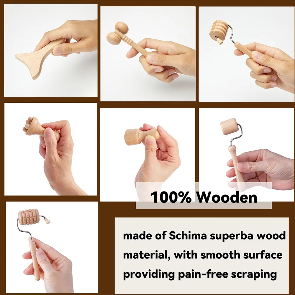 1/7pcs Face Massager  Wooden Face  Face Roller Mini Wood Therapy Face Wood Therapy Meridian Massage Kit Facial Roller Lifting