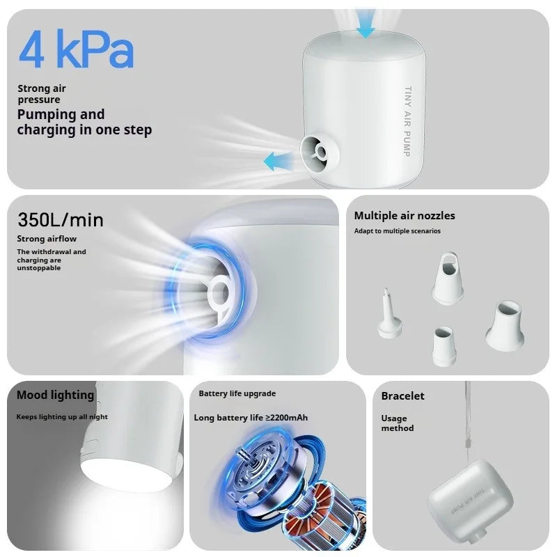 Mini Air Pump Portable Electric Inflator Pump for Air Mattresses Inflate Deflate Beds Swimming Ring Outdoor Camping Pump