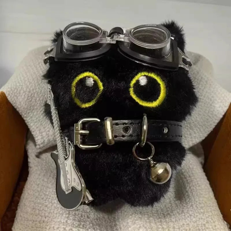 Cute Black Cat Plush Pendant Keychain Pilot Little Black Cat Hanging Backpack Keychain Creative Cat Plush Phone Keychain Gift