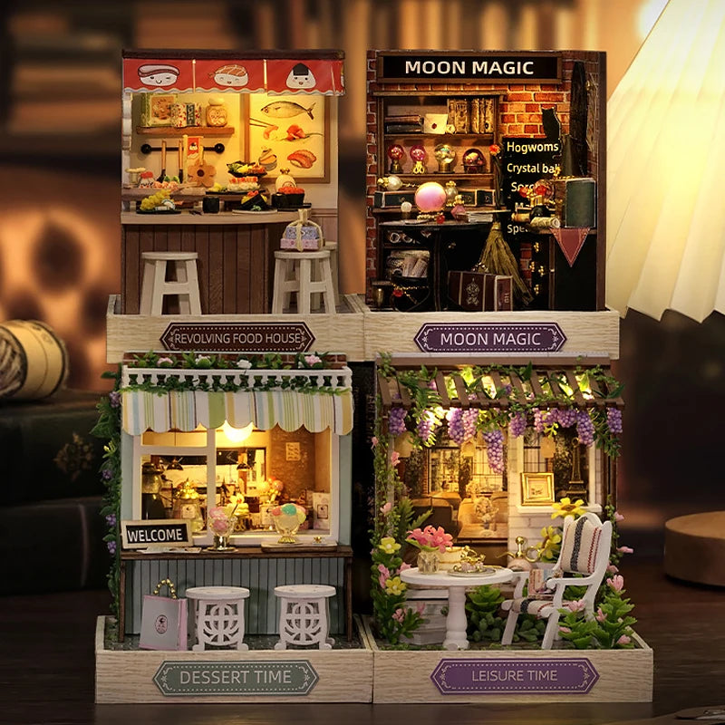 Wooden Miniature Doll House DIY Handmade Assembly Model Building Kit With Dust Cover 3D Puzzle Dollhouse Toys Birthday Gifts