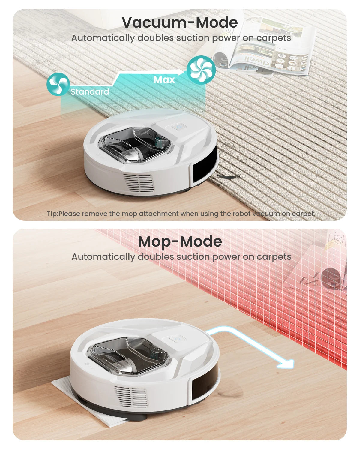 Lefant M320 Robot Vacuum Cleaner, Carpet Detection, 6,000 Pa Suction, Low Noise,  210 Mins Runtime, Self-Charging, Ideal for Har