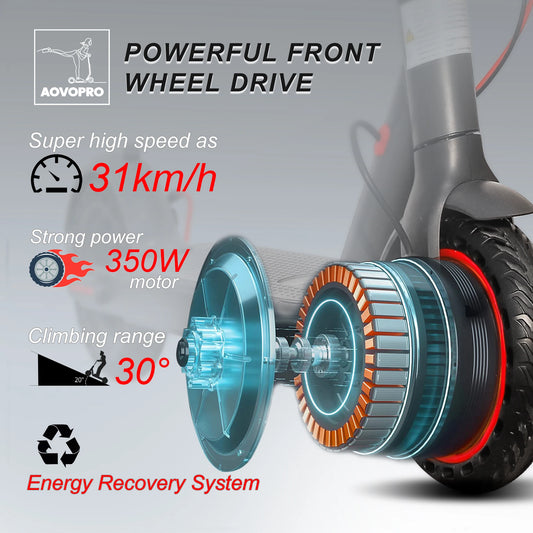 AOVOPRO Electric Scooter Top Speed: 19 Mph Range: 21.75 Miles Peak Power: 350W Suitable For Adults Foldable Electric Scooter