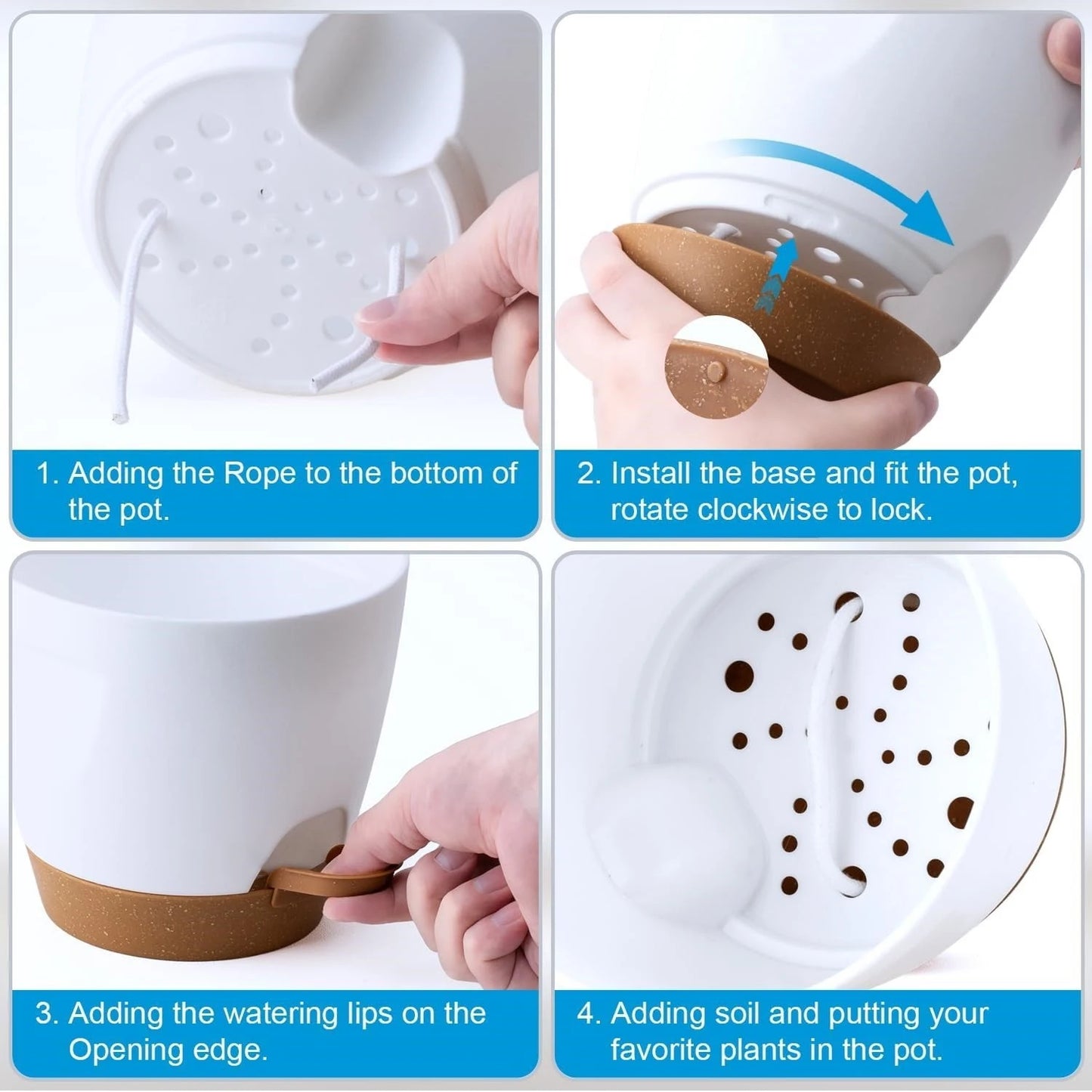 Indoor Decorative Flower Pot with Drainage Hole, 6-Pack, Self-Watering Pot, 20cm Diameter, Plastic Flower Pot with Tray,
