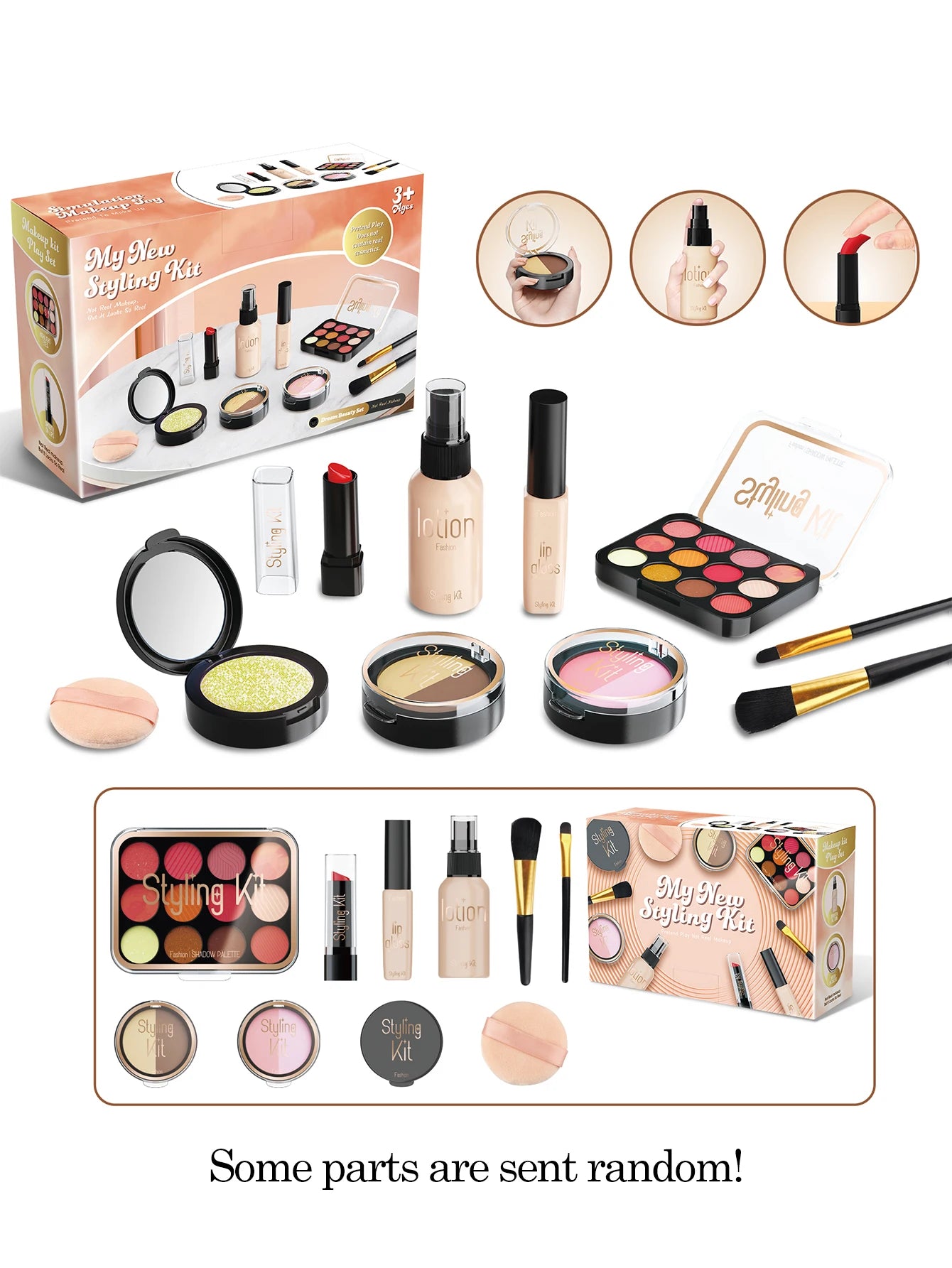 Play Makeup Toys, Simulated Cosmetics Fake Makeup Set Lipstick Powder Blusher Not Real Makeup for Girl Gifts