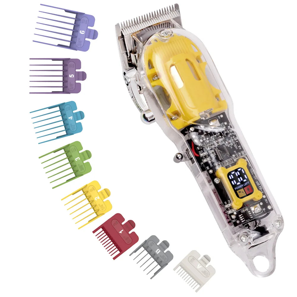 Hatteker Transparent Professional Hair Clipper USB Rechargeable Trimmer with LED Display Cordless Cutting Grooming Tool for Men