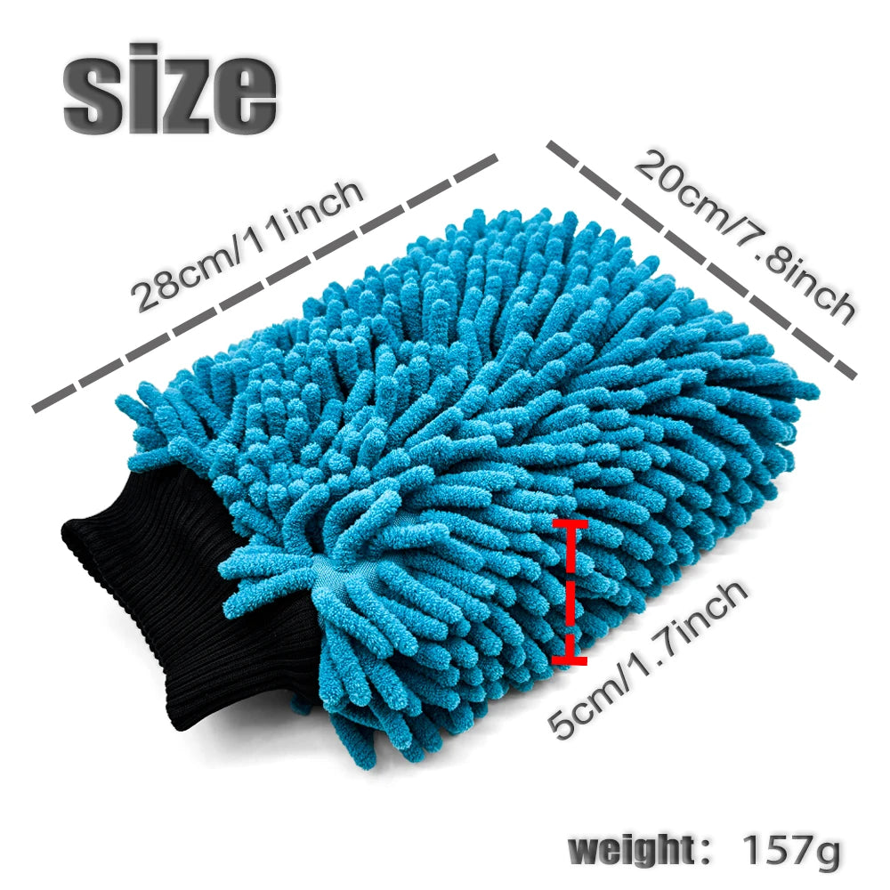 AUTOBRIGHT Oversized Double Sided Chenille Car Wash Mitt Red Blue Yellow Ultra Soft Professional Tool DIY Car Exterior Cleaning