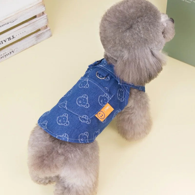 Denim Dog Dress Harness Puppy Summer Clothes for Small Medium Dogs Chihuahua French Bulldog Walking Chest Strap Vest With D-Ring