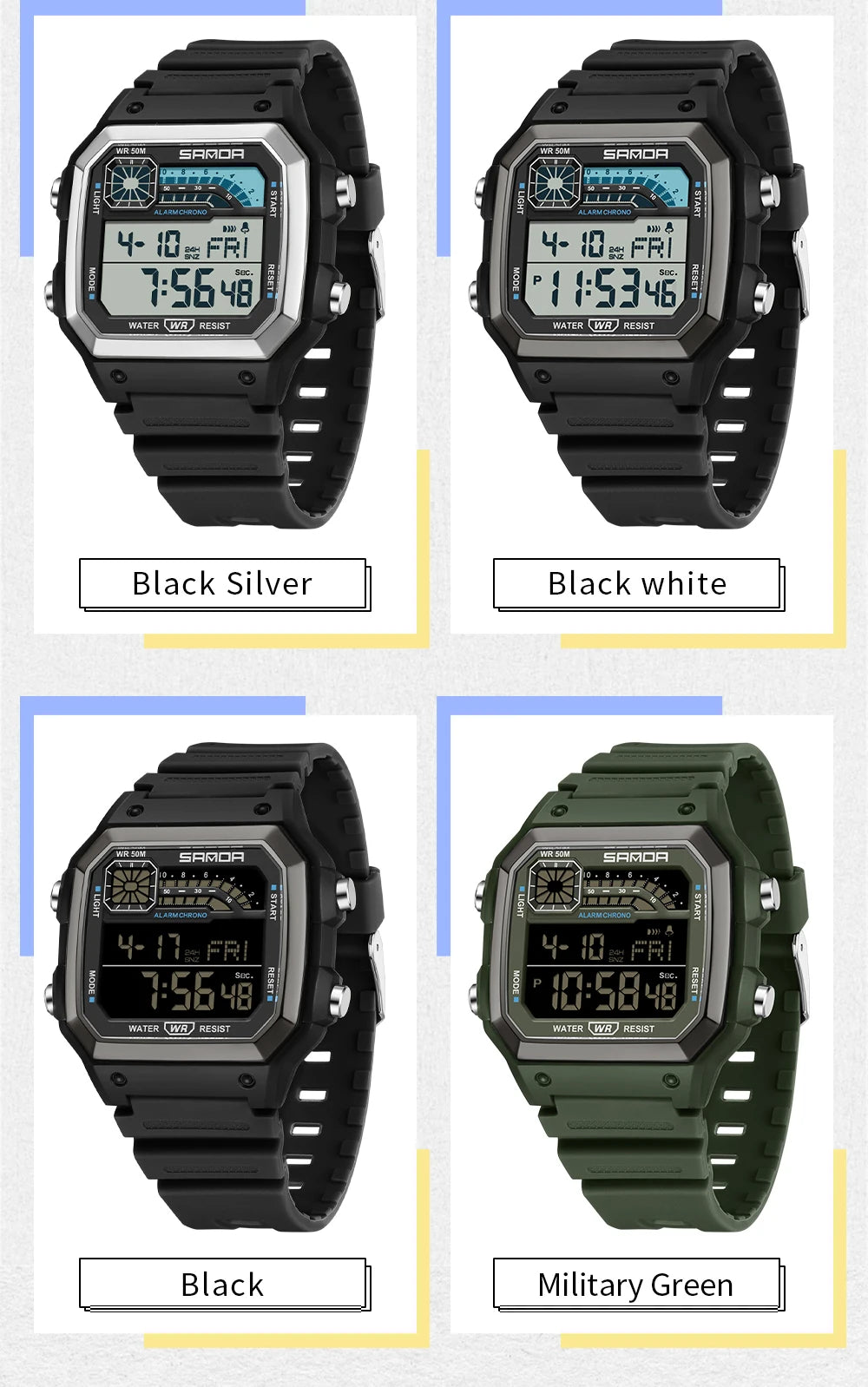 SANDA Outdoor Sport Electronic Watch Men Multifunction Watches Alarm Clock Chrono Waterproof LED Digital Double Time Watch