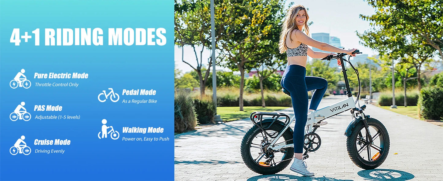 VITILAN V3 2.0 Electric-bicycle For Adults 750W Folding E-Mountain bike 48V13AH 20 inch Fat Tire Off Road Electric Bike