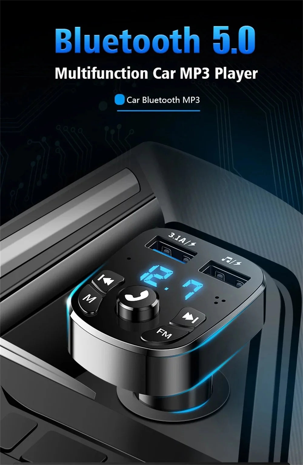 3.1A FM Transmitter Wireless Bluetooth 5.0 Car MP3 Player Dual USB Fast Charging Adapter  in Car Noise Reduction Audio Receiver